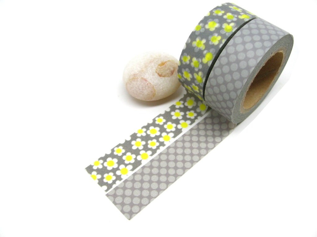 Floral Washi Tape Gray Dots Washi Tape Daisy Washi Tape Etsy