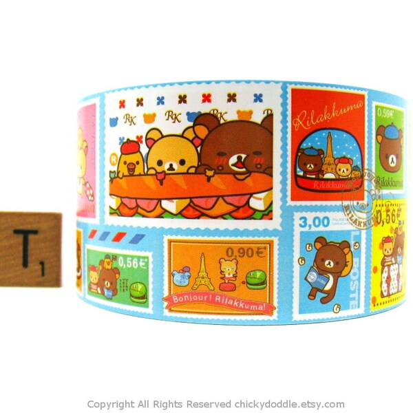 Kawaii Rilakkuma Travel Stamps Wide Paper Craft Tape - 4.8cm x 5m (16 ft)