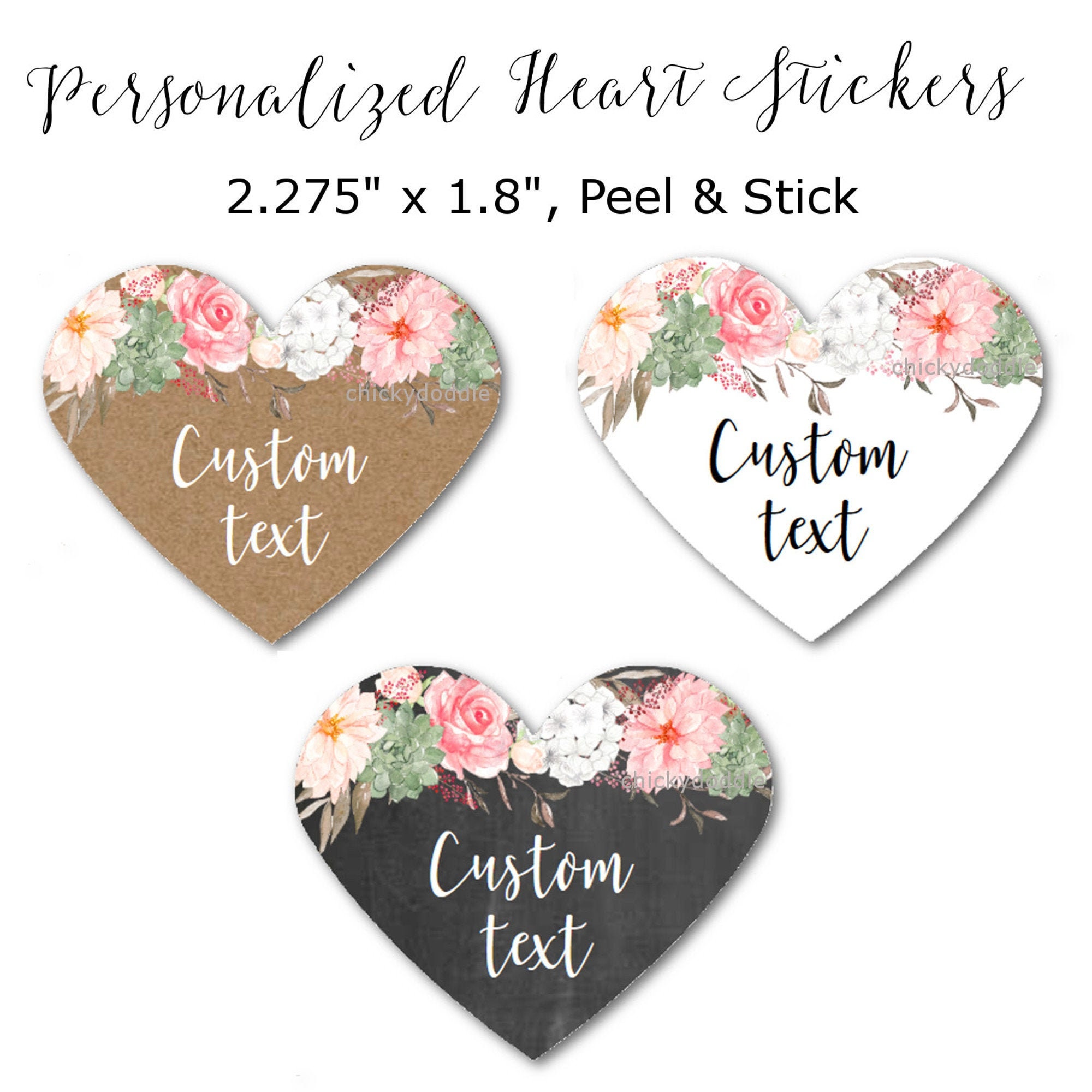 Custom Heart Stickers - Favor Stickers - Handmade Stickers - Custom S…