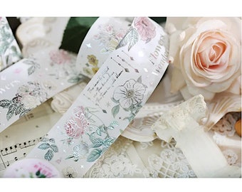 Silver Metallic Flower Garden Washi Tape, 40 mm x 3 m