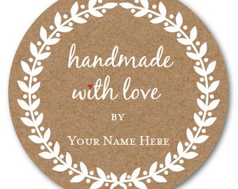 Handmade with LOVE Stickers Set, Custom Circle Sticker, Custom Jar Label Set - 1.5 inches to 3 inches options