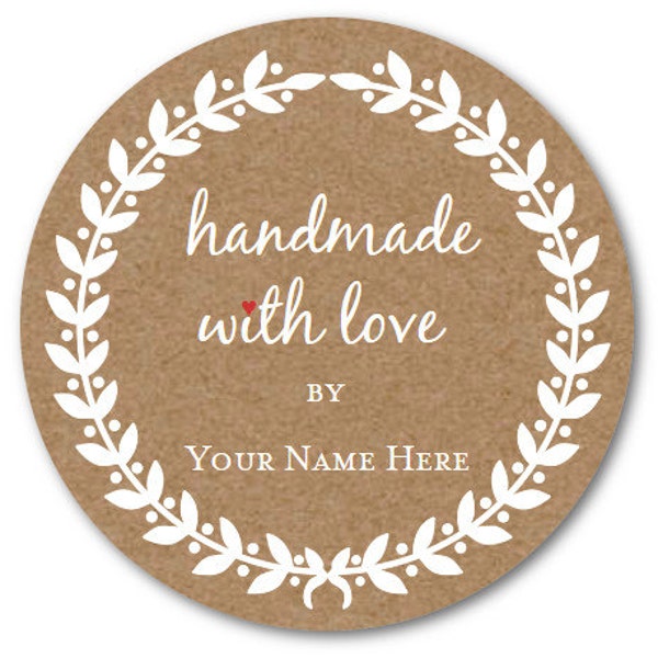 Handmade with LOVE Stickers Set, Custom Circle Sticker, Custom Jar Label Set - 1.5 inches to 3 inches options