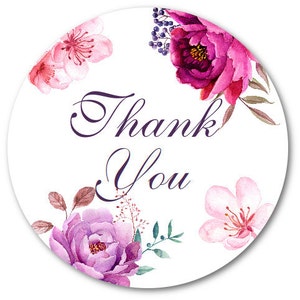 Thank You Stickers, Custom Mason Jar Labels, Watercolor Stickers, Custom Floral Stickers Set of 24