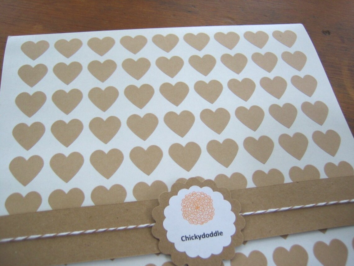 Kraft Paper Mini Heart Stickers Set of 108 0.75 X Etsy