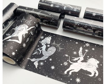 Zodiac Washi Tape in Black and Silver Foil, 12 cm W x 5 m L