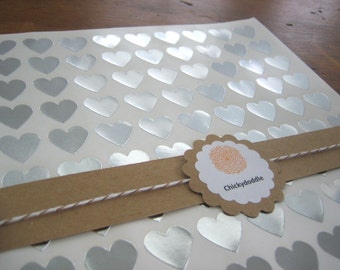 Silver Stickers - Heart Seals - Silver Envelope Seal - Silver Heart Set of 108