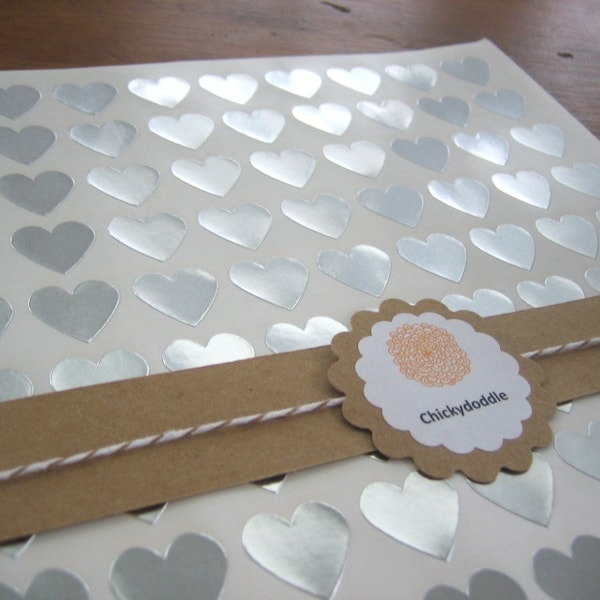 Silver Stickers - Heart Seals - Silver Envelope Seal - Silver Heart Set of 108