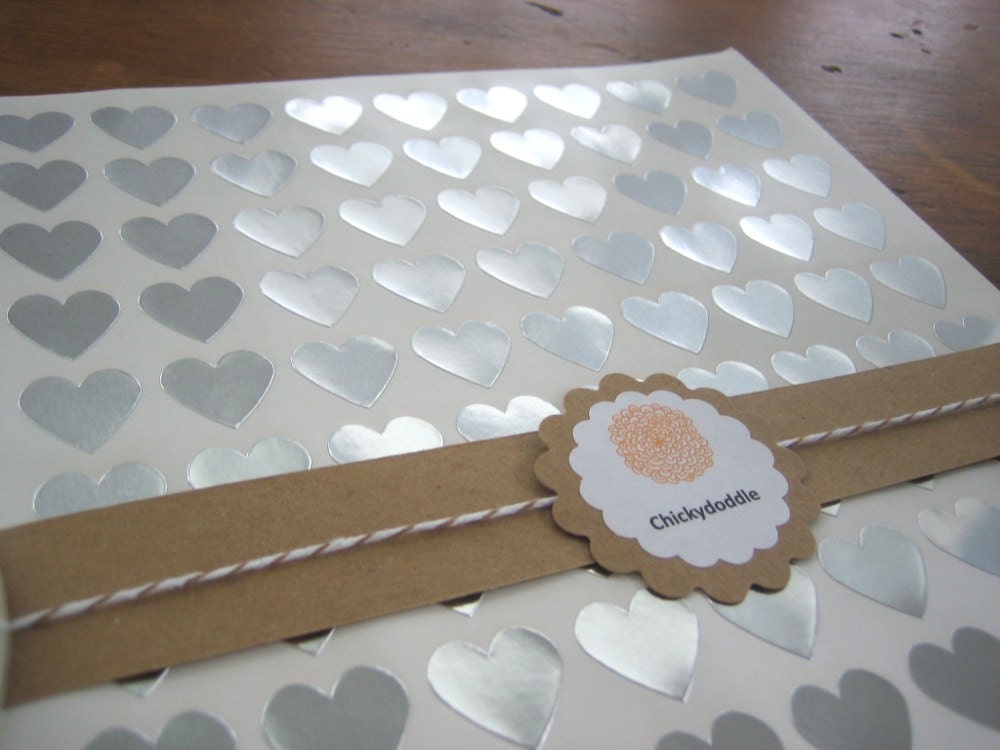 Silver Stickers - Heart Seals - Silver Envelope Seal - Silver Heart S…