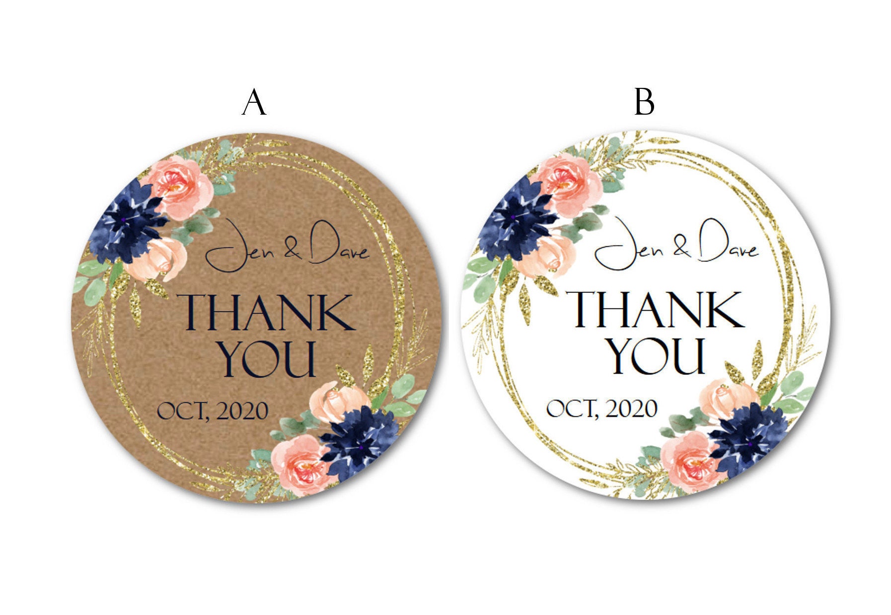 Navy Blue and Blush Stickers, Thank You Stickers, Custom Mason Jar La…