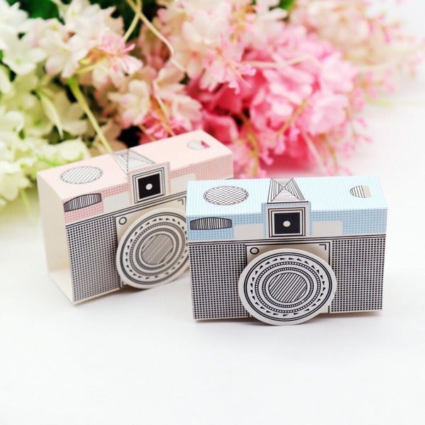 Retro Camera Favor Box - Baby Shower Favor Box - Wedding Favor Box, Pink or Blue, Set of 12