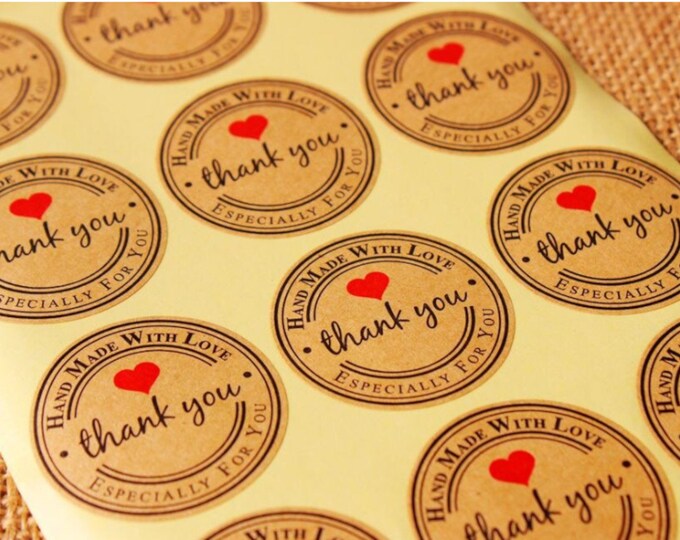 72 Autocollants Kraft "Merci", "Fait Avec Amour", "Fait Main" - Lot Assorti