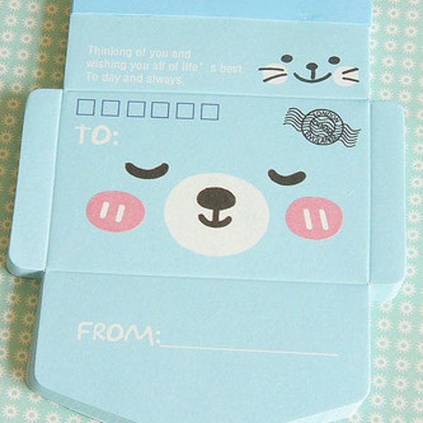 Kawaii DIY Paper Envelopes Set - Animal Face (Sky)