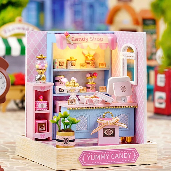 Miniature kit - Candy Shop DIY Kit with Light - Mini Candy Store Kit - Gift under 20