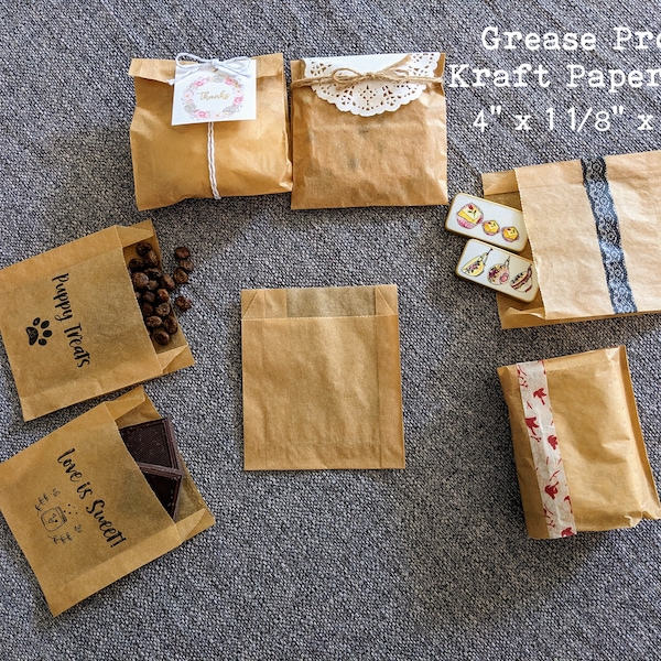 Biodegradable Brown Kraft Greaseproof Paper Bags - Eco Friendly Packaging Bags - Kraft Favor Bags - Soap Bags - Food Safe Bags, Set of 100
