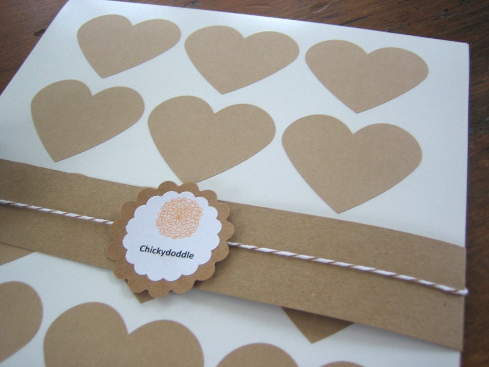 Large Heart Stickers, Kraft Heart Sticker,  Heart Label, 2.275" …