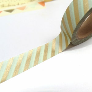 Mint Green and Gold Washi Tape Gold Heart Washi Tape Coral Pink Washi Tape image 4