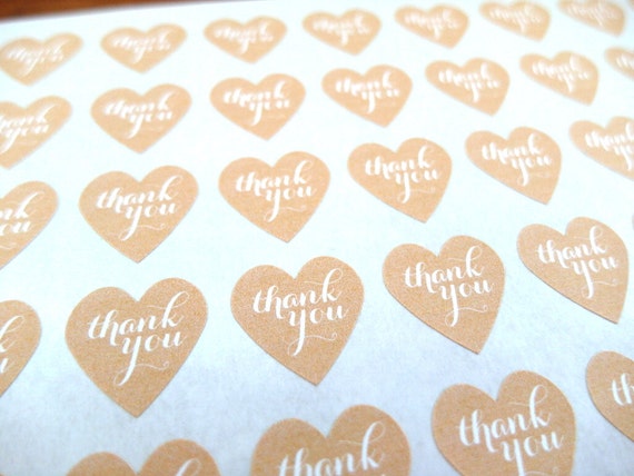 Thank You Stickers, Mini Heart Stickers, Kraft Stickers, Custom