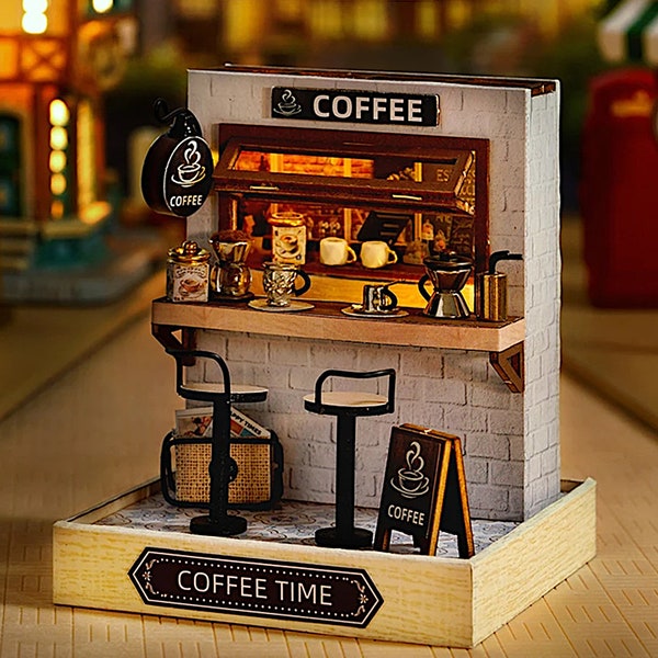 Kit miniature - Kit DIY café avec lumière - Miniature café - Cadeau de moins de 20 ans