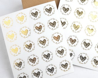 Gold Heart Transparent Stickers - Gold Heart Envelope Seals Set of 40