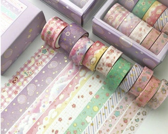 Pastel Washi Tape - Baby Gift Wrap - Pink and Gold Washi Set - Stars Washi Tape - Gift under 20