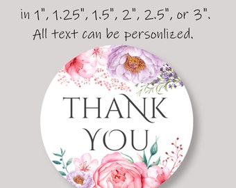 Custom Printed Stickers Set with Lavender, Pink and Purple Peonies, Pink Plum Blossoms, and Your Personalized Text