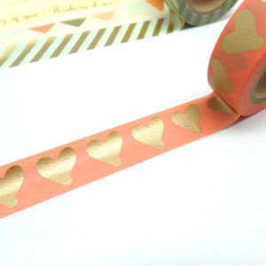 Mint Green and Gold Washi Tape Gold Heart Washi Tape Coral Pink Washi Tape image 5