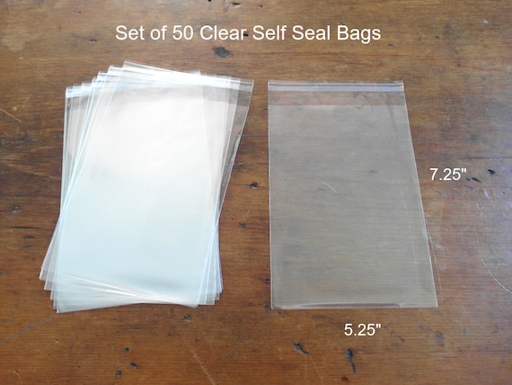 50 Self Sealing Cello Bags, Self Seal Clear Bags, Resealable Lip and Tape  Cello Bags 5.25 x 7.25