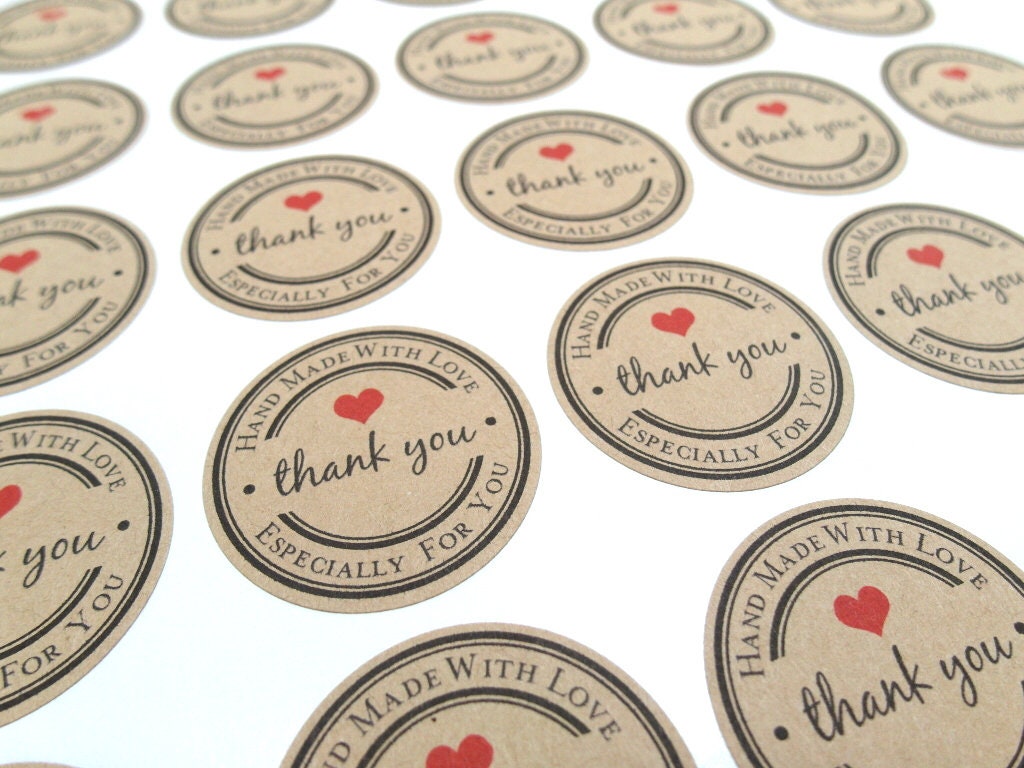 Kraft Handmade Stickers, Kraft Thank You Sticker, Set of 60