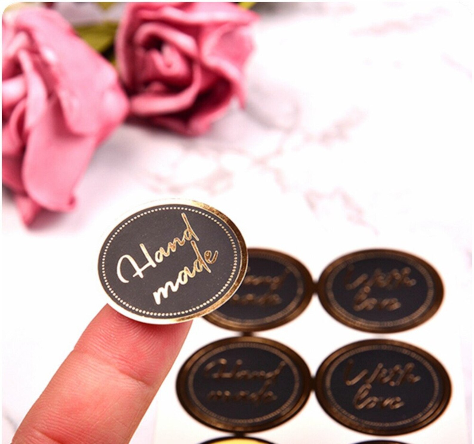 Black and Gold Handmade Sticker With Love Gold Foil Sticker: - Etsy