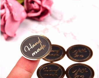 Black and Gold Handmade Sticker, With Love Gold Foil Sticker: 24er Set (2 Designs)