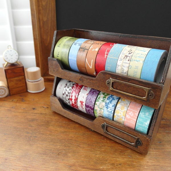 Washi Tape Organizer, Masking Tape Holder, Storage Box Set - Antique Wood Finish