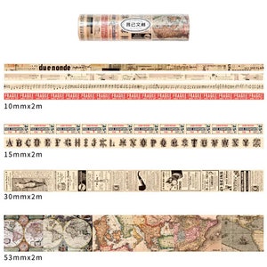 Vintage Map, Newspaper, Alphabet, Music Notes, Tickets, Vintage Collage Library Series Washi Tapes Set of 8 Gift under 10 image 2