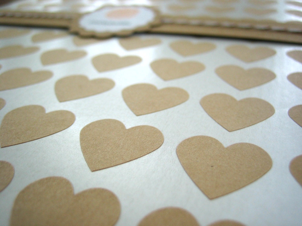 Kraft Paper Mini Heart Stickers - Set of 108, 0.75" x 0.75"