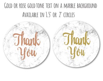 Marble and Rose Gold Stickers - Marble and Gold Stickers - Marble Decals - Thank You Stickers - Gold and Marble Decor, 1.5" or 2" Set of 24