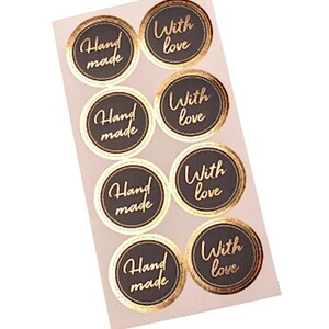 Black and Gold Handmade Sticker, With Love Gold Foil Sticker: Set of 24 ...