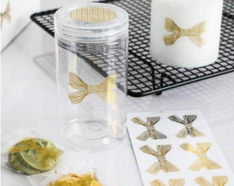 Metallic Gold Bow Transparent Stickers, Set of 30