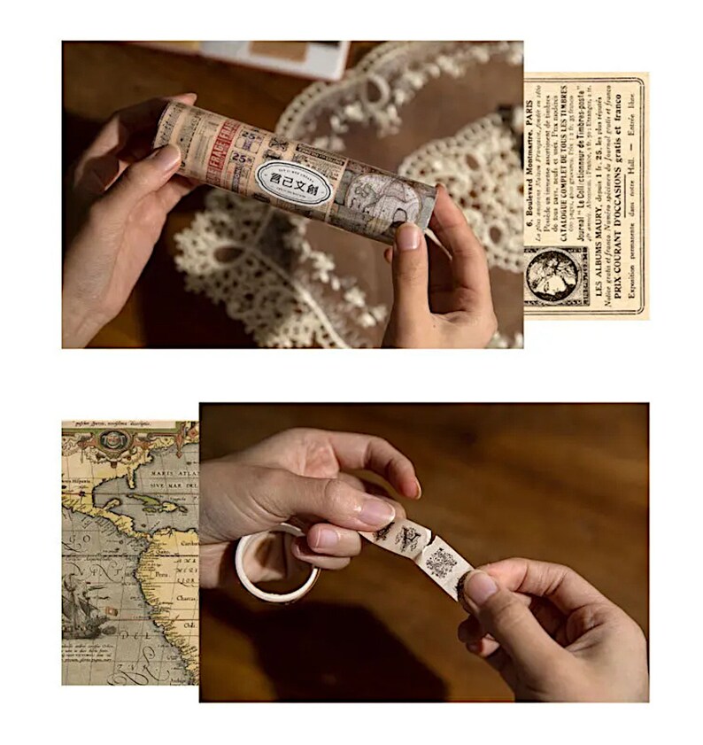 Vintage Map, Newspaper, Alphabet, Music Notes, Tickets, Vintage Collage Library Series Washi Tapes Set of 8 Gift under 10 image 7