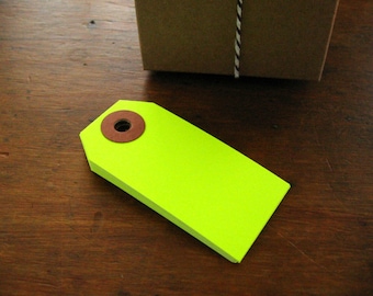 Neon Yellow Gift Tags, Parcel Tags, Set of 40
