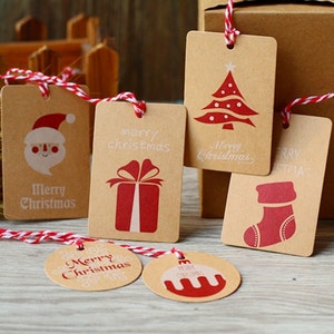 Christmas Gift Tags, Christmas Tags, Kraft Tags, Red and White Twine Included, Set of 20 image 1