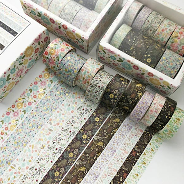 Washi Tape Set - Floral Washi Tape - Leaves Washi - Gift for Girls - Metallic Washi  - Gift under 20