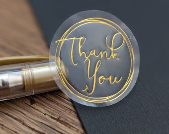 Gold Round Transparent Thank You Stickers - Gold Envelope Seal - Set of 24