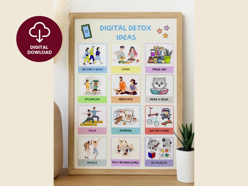 Digital Detox Ideas Poster: Mindfulness Wall Art (printable PDF) - Etsy