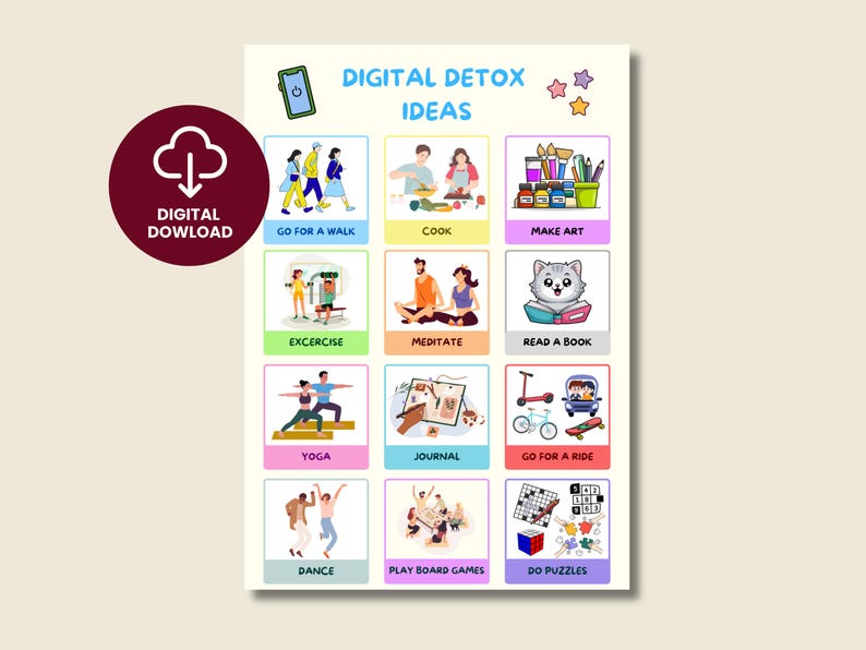 Digital Detox Ideas Poster: Mindfulness Wall Art (printable PDF) - Etsy