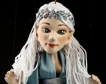 Calven White-haired Elf - Czech handmade marionette Puppet