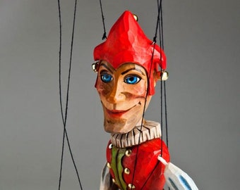 Marionette Jester della collezione tradizionale di CzechMarionettes intagliate a mano (prodotta in Repubblica Ceca)