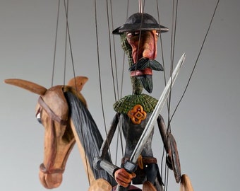 Don Quichotte and Rocinante Horse - Czech Marionettes hand-carved from Linden wood