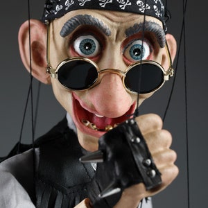Motor-biker Bob marionette, 18 inches (45 cm) tall string puppet