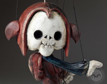 Superstar Jester | Skeleton marionette | 11 inches wooden string puppet |  hand-carved from linden wood