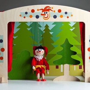 Theater voor marionetten van 20 cm. Perfect cadeau voor kinderen en iedereen met veel fantasie.