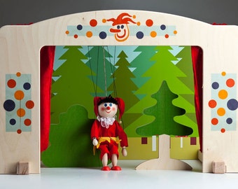 Teatro para marionetas de 20 cm. Regalo perfecto para niños y cualquier persona con mucha fantasía.